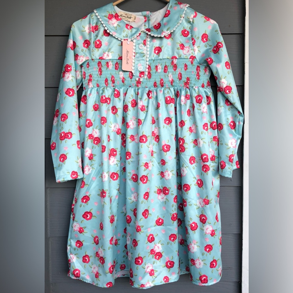 Marie Nicole Clothing Floral‎ Dress Blue Red Flowers Print.